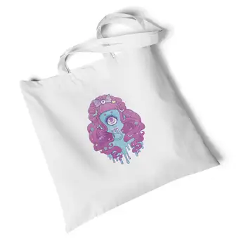 

Lychee Girls Skull Unicorn Printed White Canvas Bag Storage Foldable Large Travel Bag Shoulder Bag Reusable Original Handbag