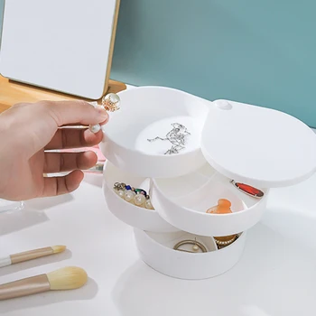 

2020 New Jewelry Boxs Creative 4 Layers Rotatable Plastic Jewelry Container Case Earring Ring Multi-Function Jewelry Storage Box