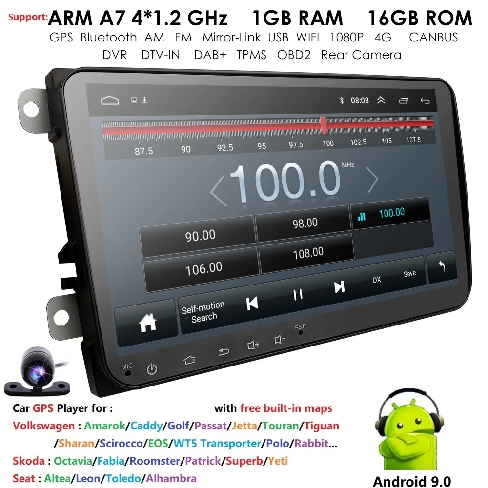 

Car Radio 2 Din Auto Stereo GPS Android 9.0 9'' Screen For V W/Volkswagen/POLO/Golf/Skoda/Octavia/Seat/Leon GPS 4G DAB DVR OBD