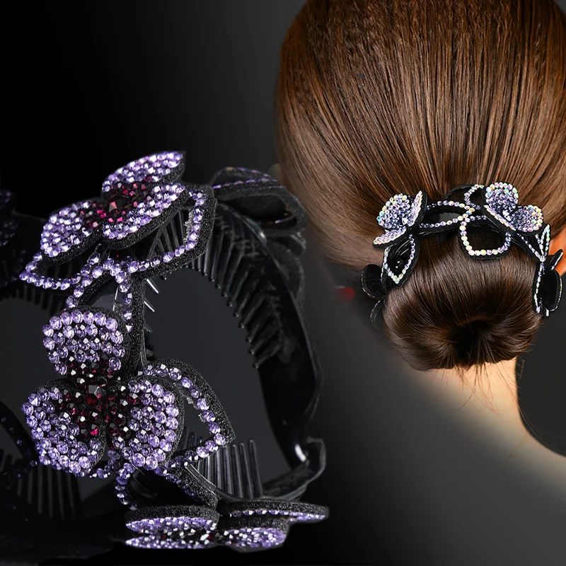 Women Crystal Hair Claw Crab Rhinestone Hair Clip Pins Ponytail Hair Accessories 
