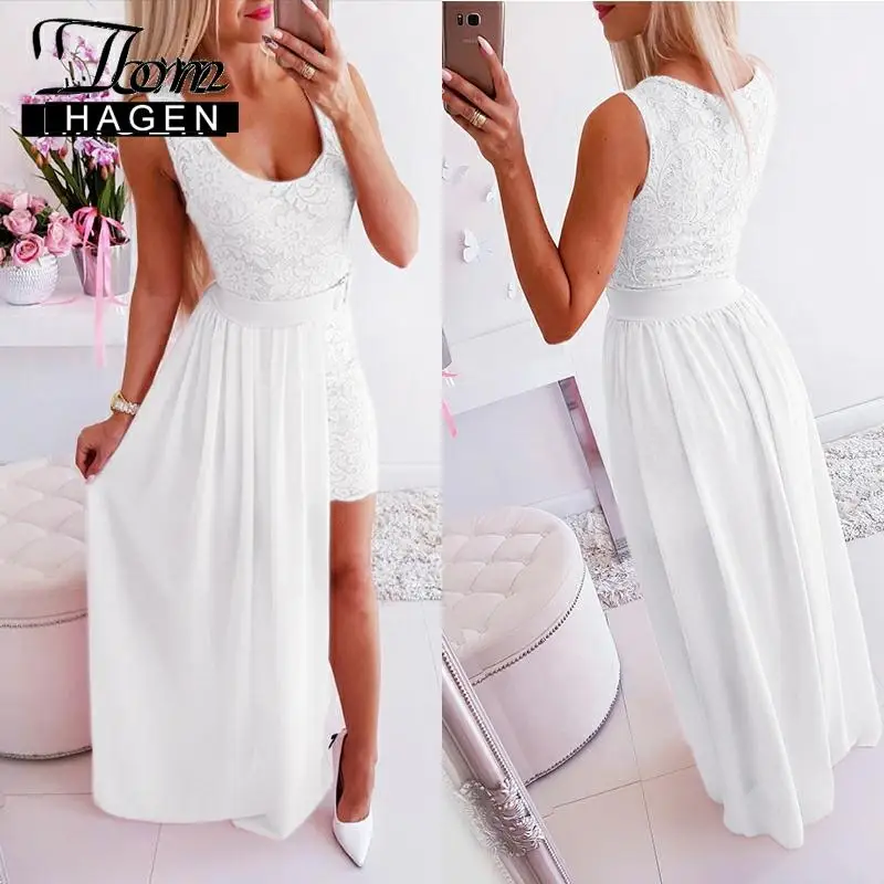 Простое длинное белое платье том Хаген летнее повседневное макси шифоновое из 2
