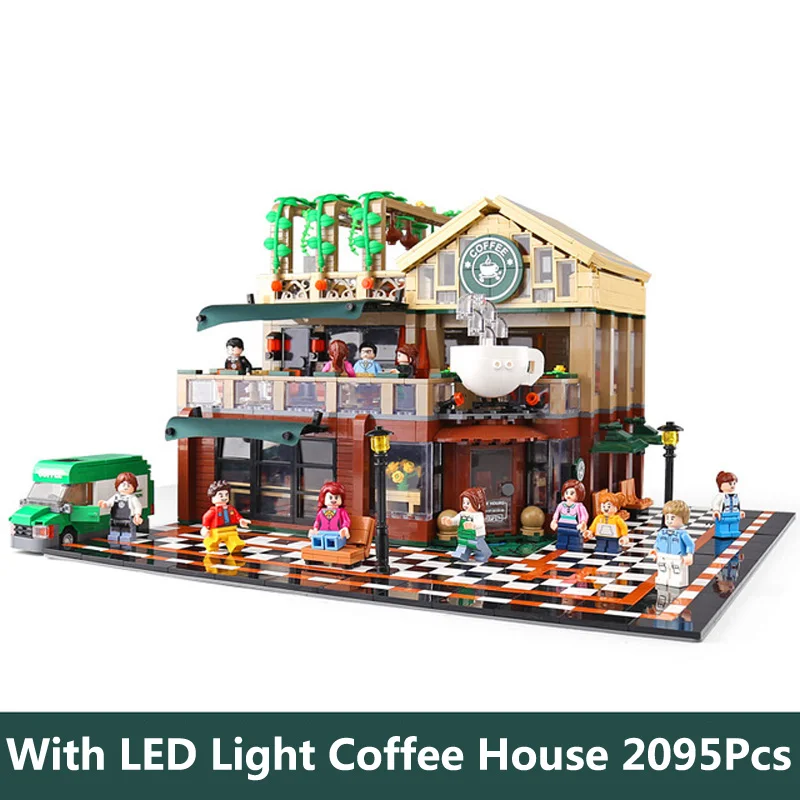 

Creator City Street Series 2095Pcs With LED Cafe House Model Building kits Blocks Bricks Toys For Kids Christmas Gift
