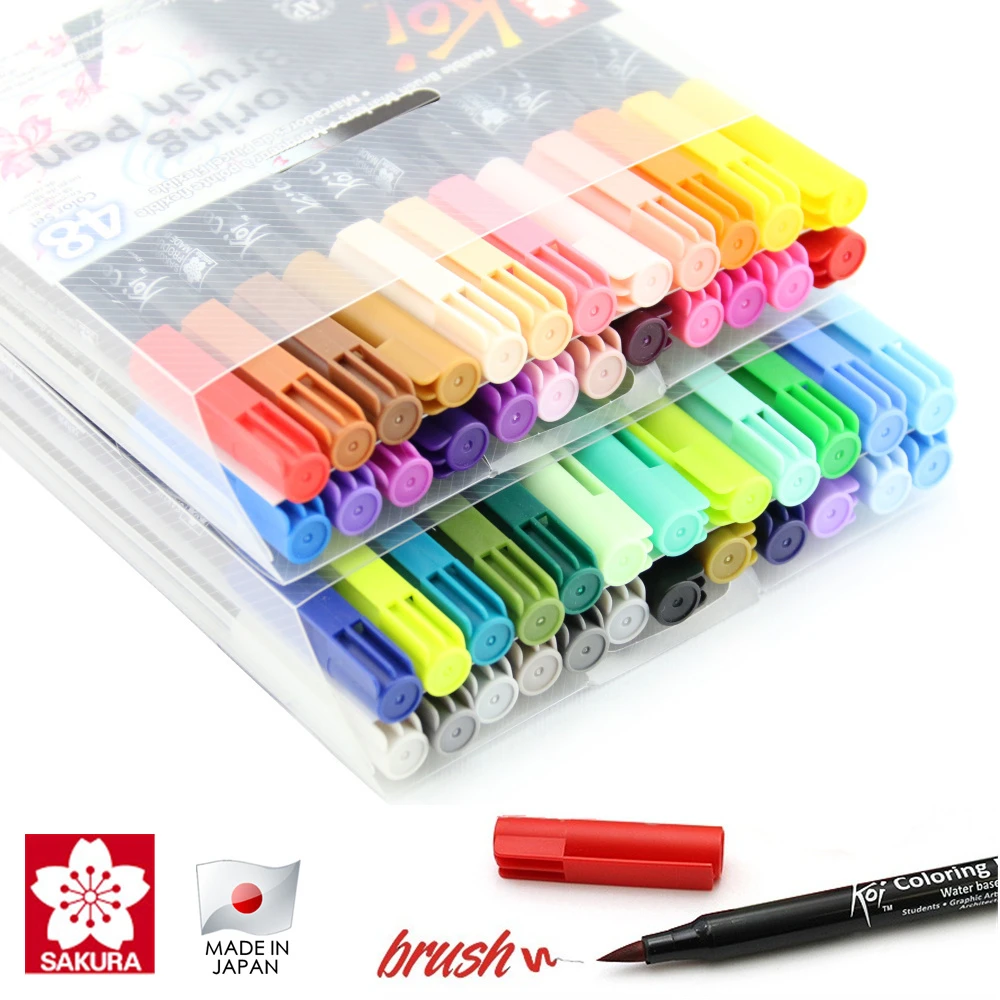 Tactiel gevoel meerderheid Wetenschap Sakura Koi Coloring Brush Pen 6 Gray/12/24/48 Color Set Flexible Brush  Marker Water Color Pen Water Based Ink Painting Supplies - Art Markers -  AliExpress