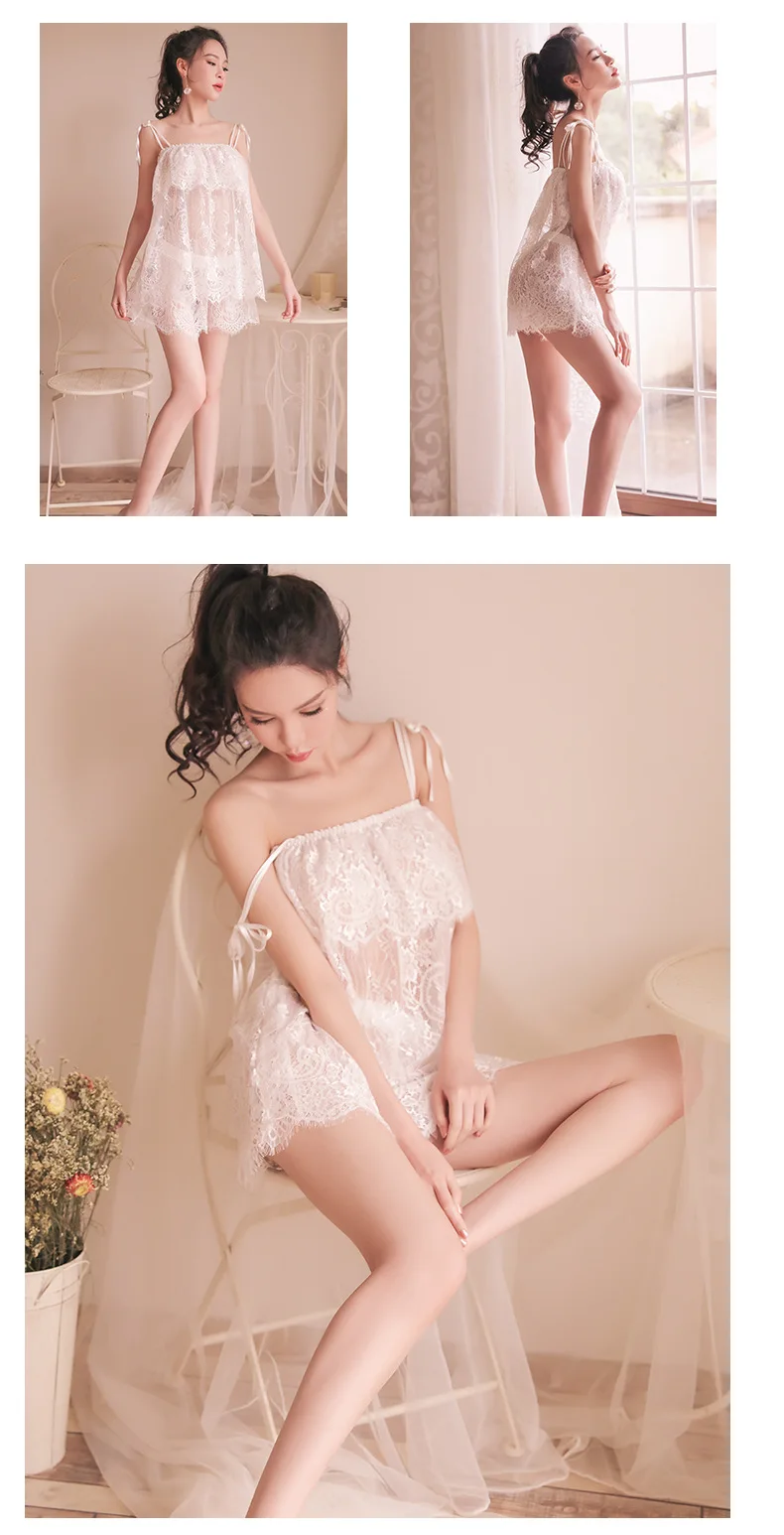Супер горячее предложение кружевное пеньюар Babydoll белье сексуальное горячее эротическое белое нижнее белье размера плюс Женское ночное белье Ночная рубашка трусики Within70kg