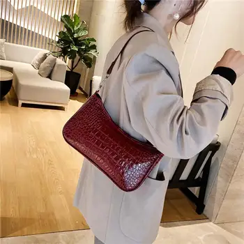 

Classic Crocodile Pattern Crossbody Bags for Women Solid PU Leather Luxury Handbag Retro Shoulder Bag Elegant Shopping Totes