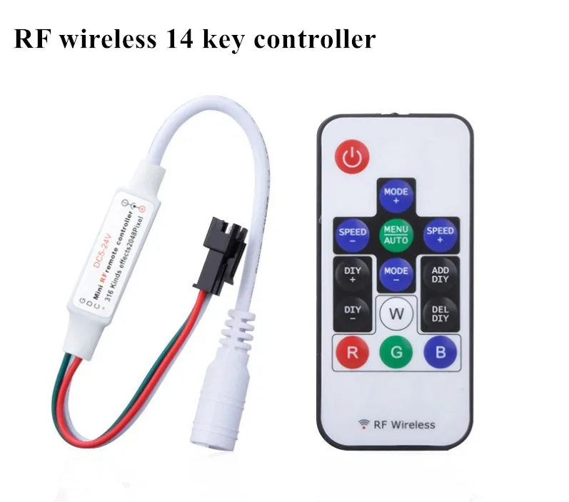 WS2811 и WS2812B DC5-12V 14 клавиш Беспроводной RF светодиодный rgb контроллер 300 видов изменений цифровой цветной светодиодный светильник - Цвет: Белый