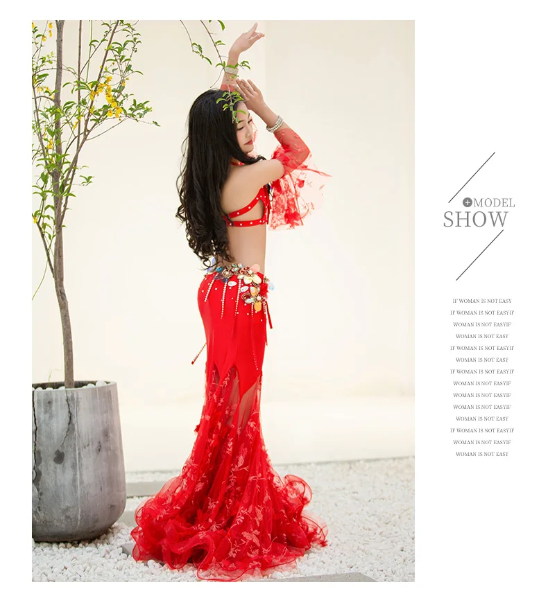 High-End Children's belly dance clothes new Girl Belly Dance Performance Service Bag Hip Dress Sexy Bra+Long Skirt set RT363