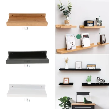 

Modern Wall Mounted Wooden Shelves Floating Storage Shelf DIY Bookshelves Pot Rack for Home Room Wall Hanging Display Decor
