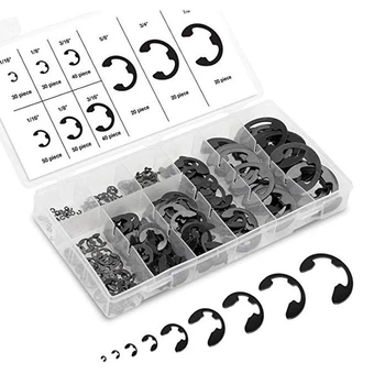 

300Pcs/Box Metal E-Clips Shaft Retaining Rings Black E-Type Clip Washers Ring Assortment Kit Fasteners Gaskets Tools