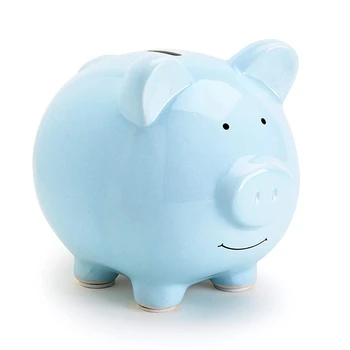

Cute Blue Piggy Ceramic Piggy Bank, Coin Bank Creative Decoration Gift