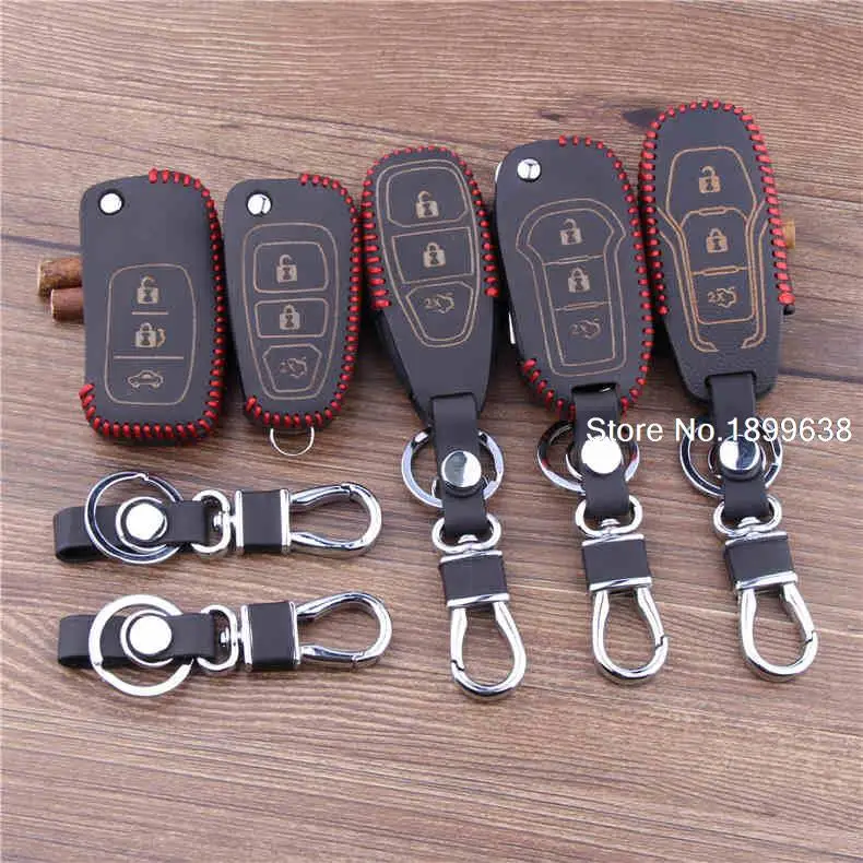 Genuine Leather car key case remote control case, key holder with logo for ford focus KUGA Ecosport mondeo fiesta edge mustang