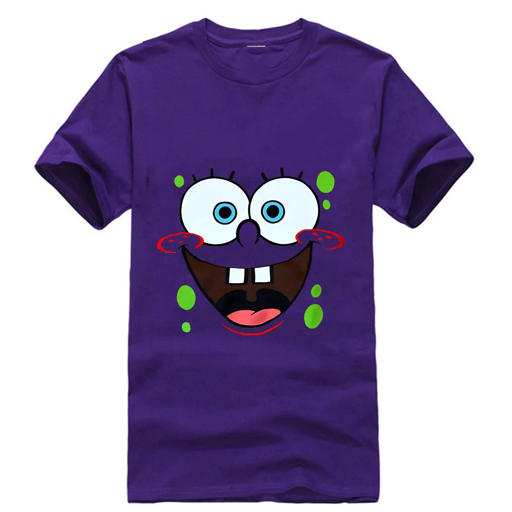 Губка Боб лицо взрослая футболка хлопок короткий рукав Футболка - Цвет: Фиолетовый