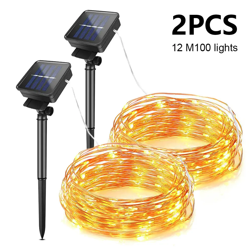 Permalink to 2pcs Dimmable 12m LED Outdoor Solar String Lights Fairy Holiday Christmas Party Garland Solar Garden Waterproof Light