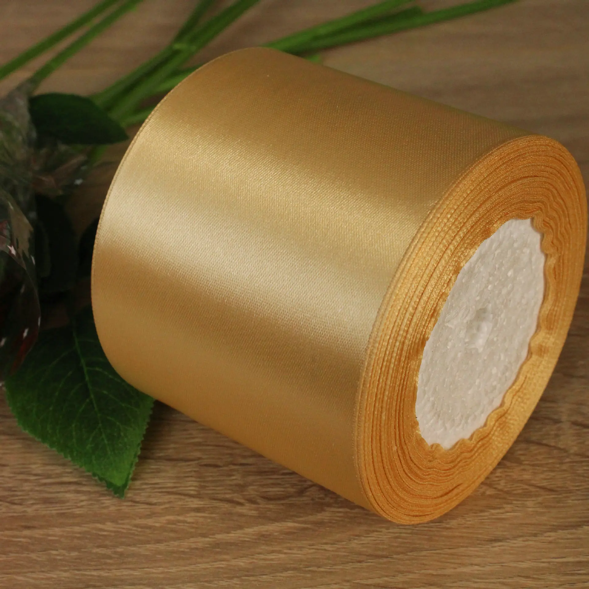Earth gold 25 ярдов/рулон 80 мм шелковые атласные ленты Свадебные ремни стула DIY Искусственные розы цветы день рождения упаковка подарок украшение - Цвет: Earth gold