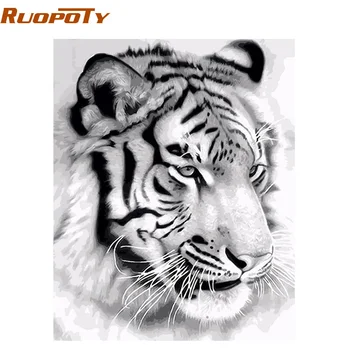 

RUOPOTY Frame Tiger Animals DIY Painting By Numbers Wall Art Picture Acrylic Canvas Painting For Home Decoration Drop Shipping