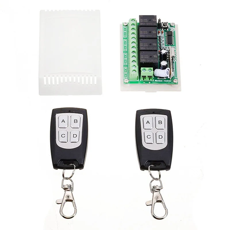 

433Mhz 4 Way Wireless Remote Control Switch DC 12V 4CH Relay Radio Receiver Module with 2pcs Remote Control Transmitters