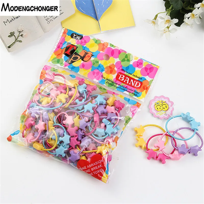 

50pcs/bag Small Cartoon Bears Flowers Rabbit Star Child Baby Kids Ponytail Holders Hair Accessories For Girl Rubber Band Tie Gum