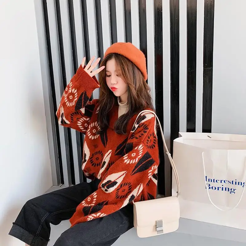 

Woman sweater Early Autumn And Winter Sweater Women's Loose Head Solid Color Long Sleeve 2019 New Embroidered Knit Top female