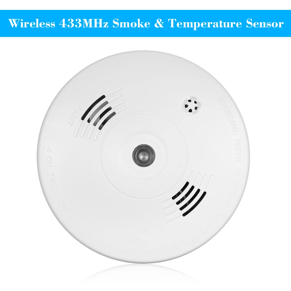 

Wireless 433MHz Smoke Fire Detector Photoelectronic Temperature Sensor Inside Fire Alert Security Alarm