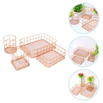 

4pcs Iron Baskets Laundry Fruits Container Hollow-carved Storage Baskets Metal Crafts for Hotel Home Kitchen