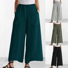 Vertvie/Женские повседневные брюки из хлопка с конопляными широкими леггинсами для йоги с высокой талией, широкие брюки, повседневные спортивные беговые карманы брюк