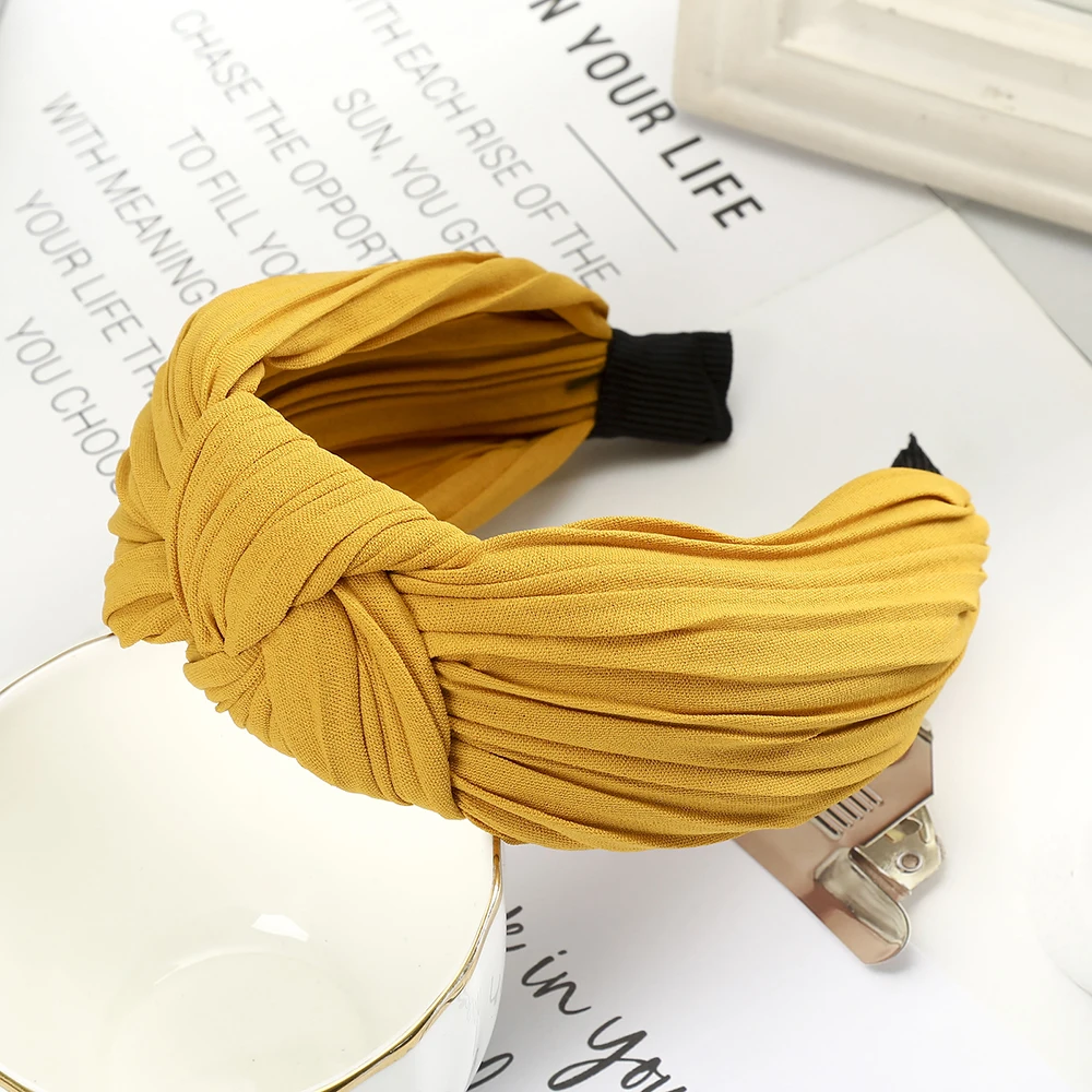 

Korean Wide Headband Girls Sweet Cloth Knotted Hairband Wrapped Hair Accessories Handmade Pleated Twist Knot Styling Headwear