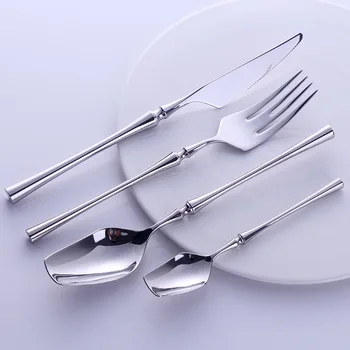 

Hot 24Pcs/Sets Western Portable Cutlery Set Travel 304 Stainless Steel Dinnerware Set with Luxury Handle Knife Fork Dinner Table