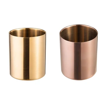 

2Pcs Stable Rustproof Stainless Steel Cylinder Pen Pencil Makeup Brushes Holder Flower Arrangement Storage Container