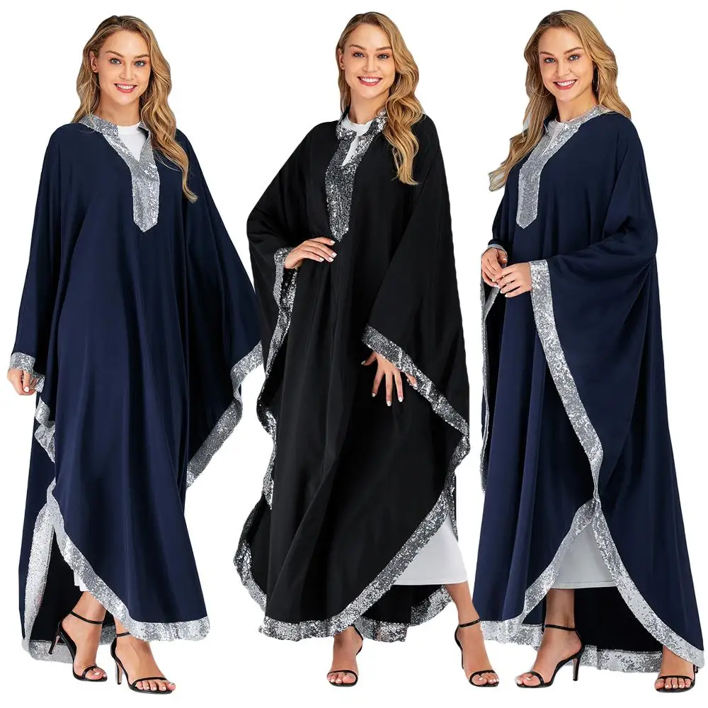 Рамадан мусульманское платье с пайетками абайя женское Дубай рукав летучая мышь