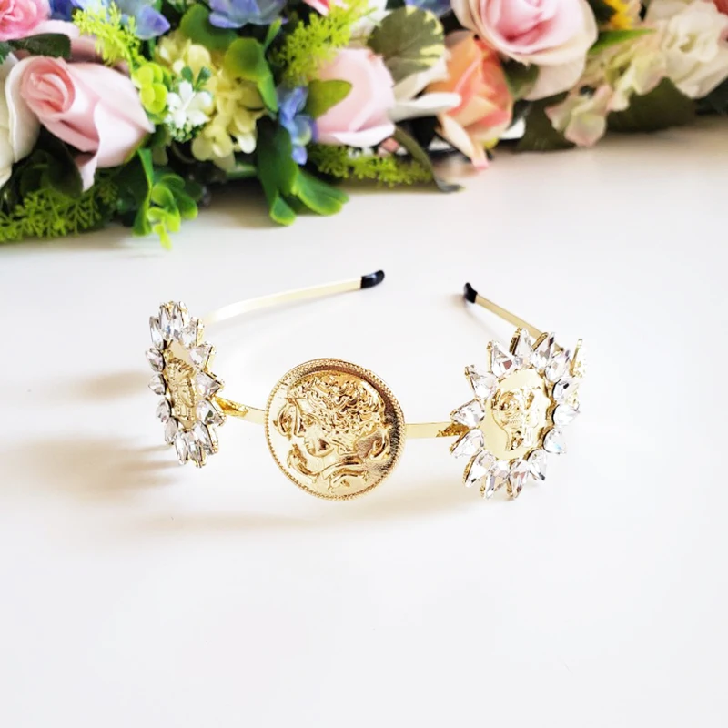 

Dvacaman Baroque Sun Flower Headband Simple Metal Wide Hairband Personalized Gold Color Maxi Hair Accessories Christmas Party