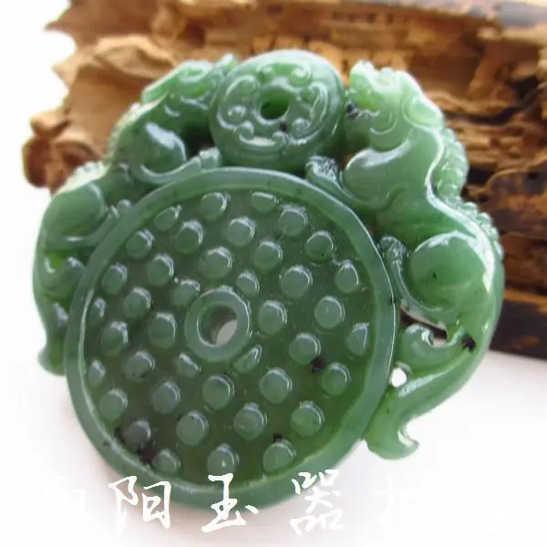 Hetian Jade Russian Jasper Mine Timber Level Spinach Green Lucky Pixiu Double Pixiu Pendant Men And Women
