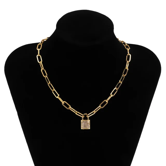KunJoe 2021 New Hip Hop Bling Lock Pendant Choker Iced Out Shiny Cubic Zircon Necklace For Men Charm Jewelry Fashion Punk China C03880 gold