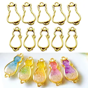 

10 Pcs/set UV Crystal Epoxy Border Back Cat Hollow Metal Frame DIY Crafts Pendant Accessories Gold Color