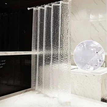 

DIDIHOU 3D Shower Curtain Clear Plastic EVA Diamond Shower Curtain Waterproof Transpartent Shower Curtain With Free 12 Hooks