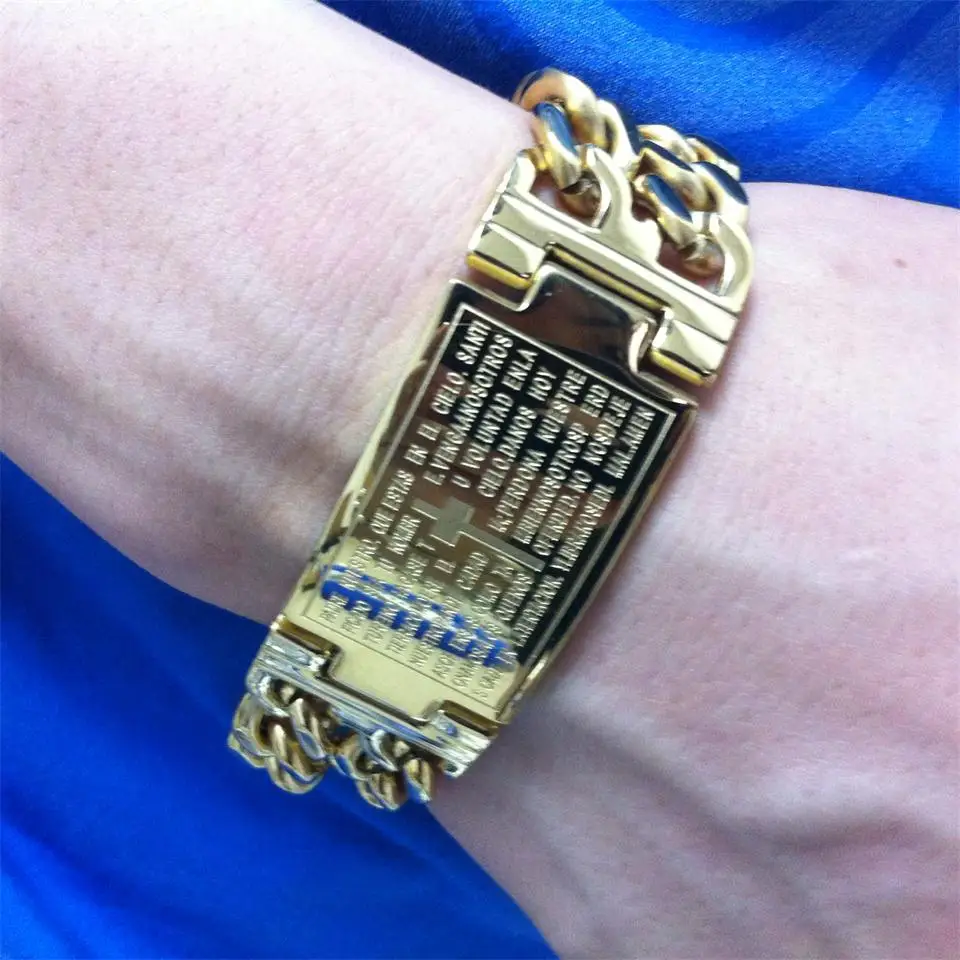 Punk Jesus Cross Bracelets Gold Tone Stainless Steel Bracelets Men Jewelry Male Charm Bangle Double Hand Chain Man Wristband stainless steel bracelet fashion bracelet fashion jewelry