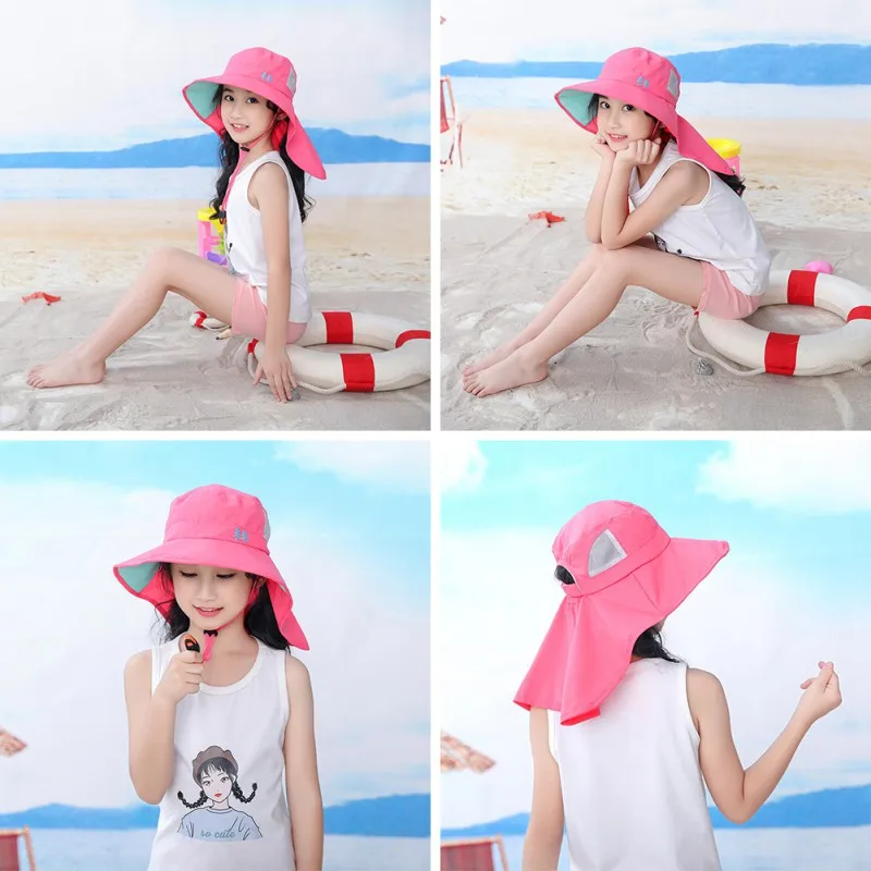 Kids Sun Hat Wide Brim Bucket Cap Children Summer Beach Hat Girls Boys Outdoor Travel Sun Hats Casual Fisherman Caps