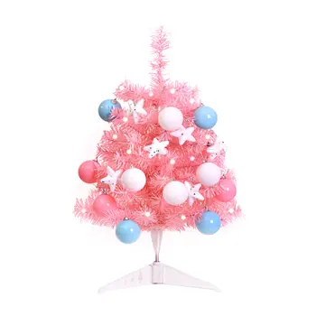 

Handmade Pink Flocking Christmas Tree with Balls Stars Color LED String Light for Home Desk Girls Birthday Gift New Year Xmas