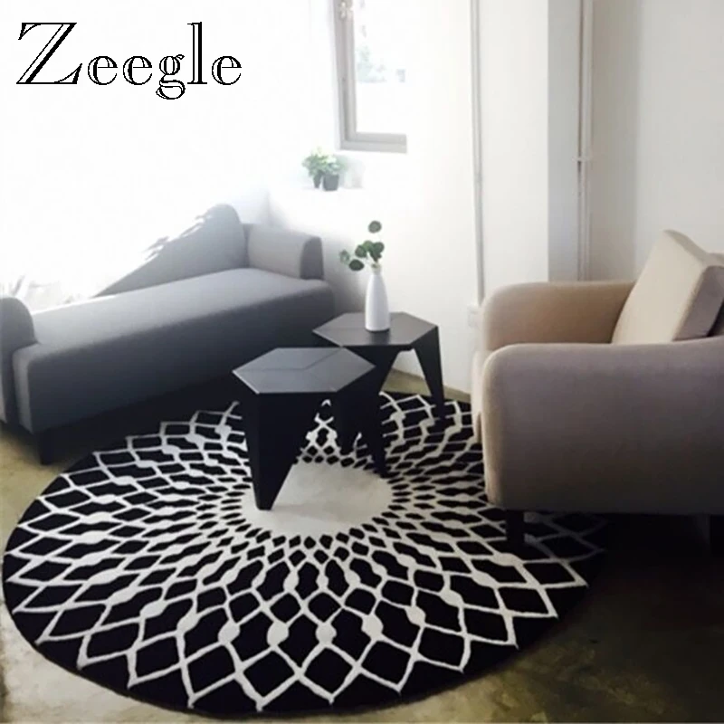 Zeegle Nordic Gray Series Round Carpets for Living Room Computer Chair Area Rug Children Play Floor Mat Cloakroom Carpet