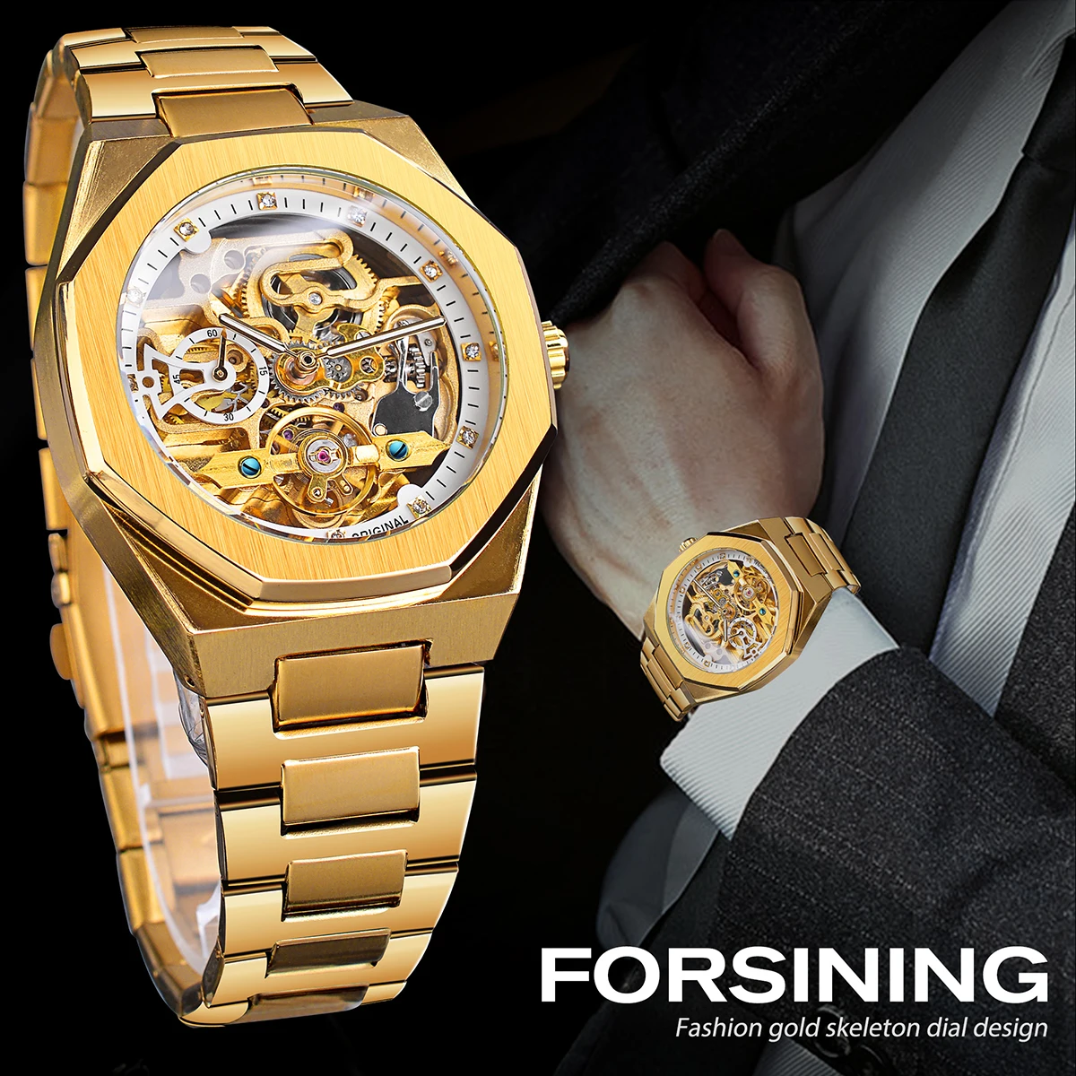 Forsining Golden Mechanical Watch Man Luxury Tourbillon Military Wristwatch Hollow New Men's Fashion Outdoor Watches Luminous_voghion.com