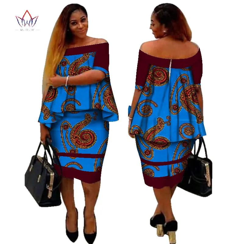 3 Африканский dashiki печати Женская одежда Двойка Топы корректирующие и Для тела кукурузы юбка Дизайн Мода г. плюс Размеры bintarealwax WY2890 - Цвет: 3