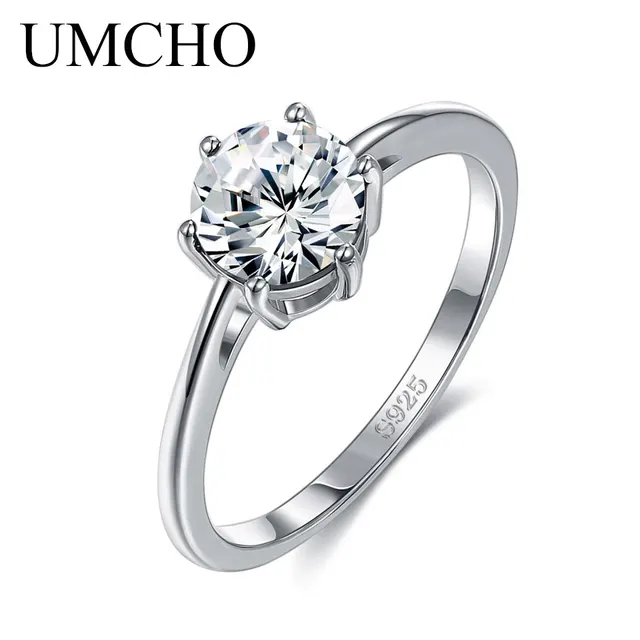 UMCHO Elegant Real 925 Sterling Silver Wedding Rings Zircon Ring for Women Charms Luxury Festival Party Fine Jewelry Female Clear