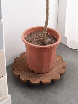 

plant stand Planter Trolley Flower Pot Stand flower pot cart Round Removable solid wood with Wheels Solid wood flower pot holder