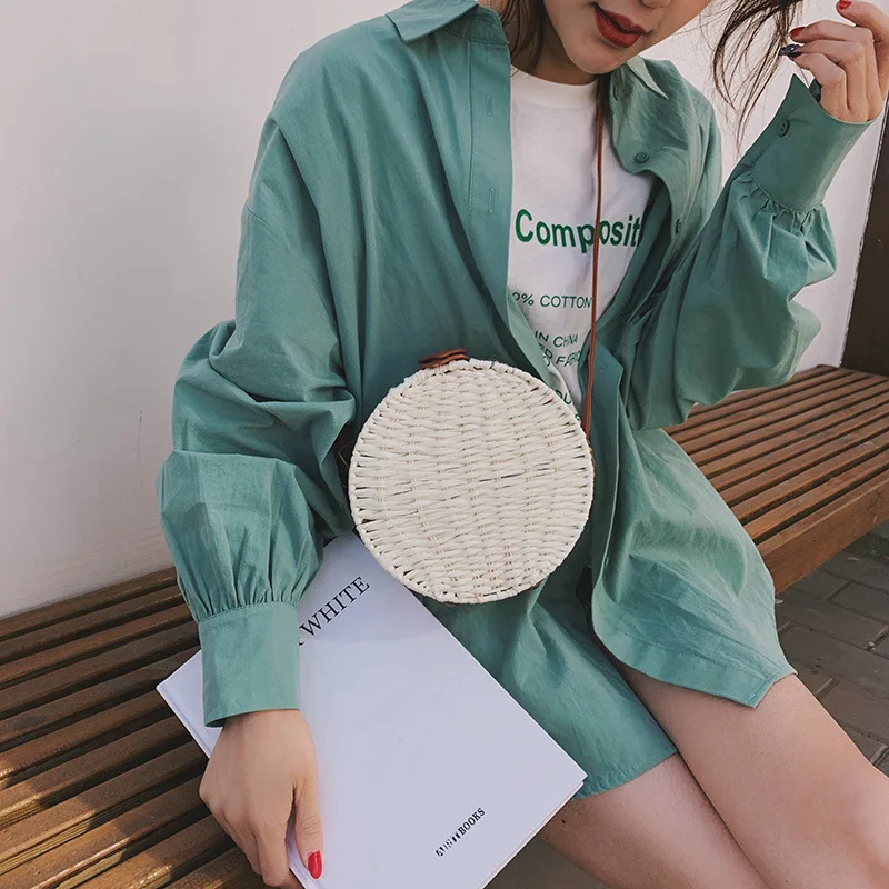 2019 new straw bag Hawaiian pillow woven round lock shoulder slung | Багаж и сумки