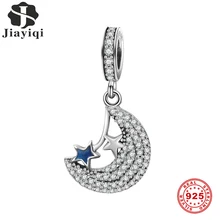 Jiayiqi луна и звезды 925 пробы Серебряное звездное небо CZ амулеты бусины подходят для женщин Pandora браслет DIY ювелирные изделия