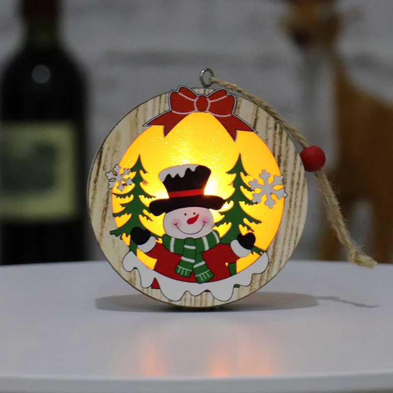 Деревянная Рождественская елка подвеска пейзаж маленькие украшения светящиеся пятиконечная звезда старый снеговик украшение Счастливого Рождества ремесла подарок - Цвет: E