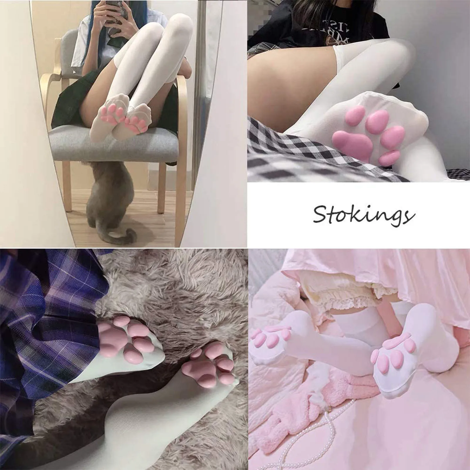 Cat Paw Socks Kawaii 3D Cat Claw Beanies For Women Paw Stocking Lolita Cosplay Pawpad Socks Cosplay Cat-Paw-Pad Thigh High Socks