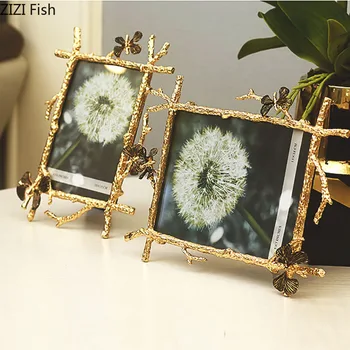 

6/7 INCH NORDIC VINTAGE METAL BUTTERFLY PHOTO FRAME FAMILY PORTRAIT NIGHTSTAND DESKTOP SQUARE GOLDEN PICTURE FRAMES HOME DECOR