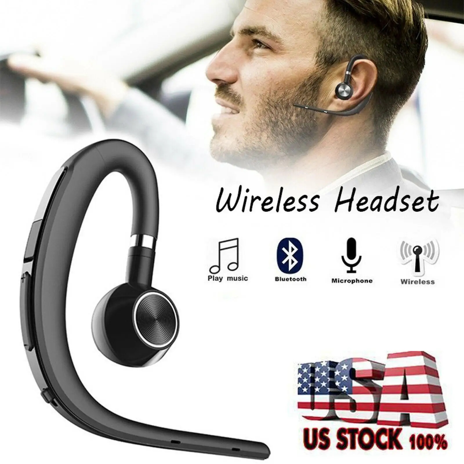 Bluetooth Earpiece Wireless Earphone Headset with Mic for iPhone 11 XR XS LG Samsung S20 S10 S9 S8 S7 Huawei P40 P30 P20 P10