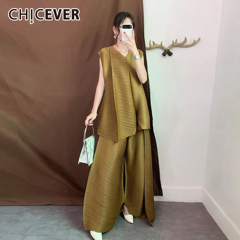 CHICEVER летний женский костюм с V образным вырезом без рукавов открытыми плечами