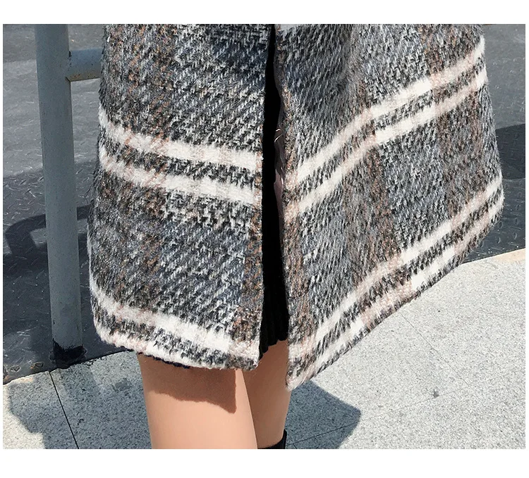 Осень и зима, стиль, корейский стиль, толстое, свободное, Ретро стиль, выше колена, тысячи птиц, меховой воротник, шерстяное пальто для женщин